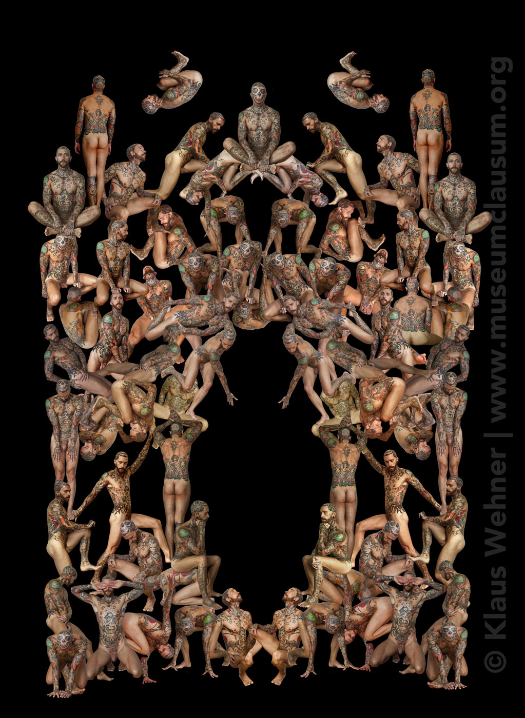 digital photomontage forming a triumphal arch from multiplied bodies