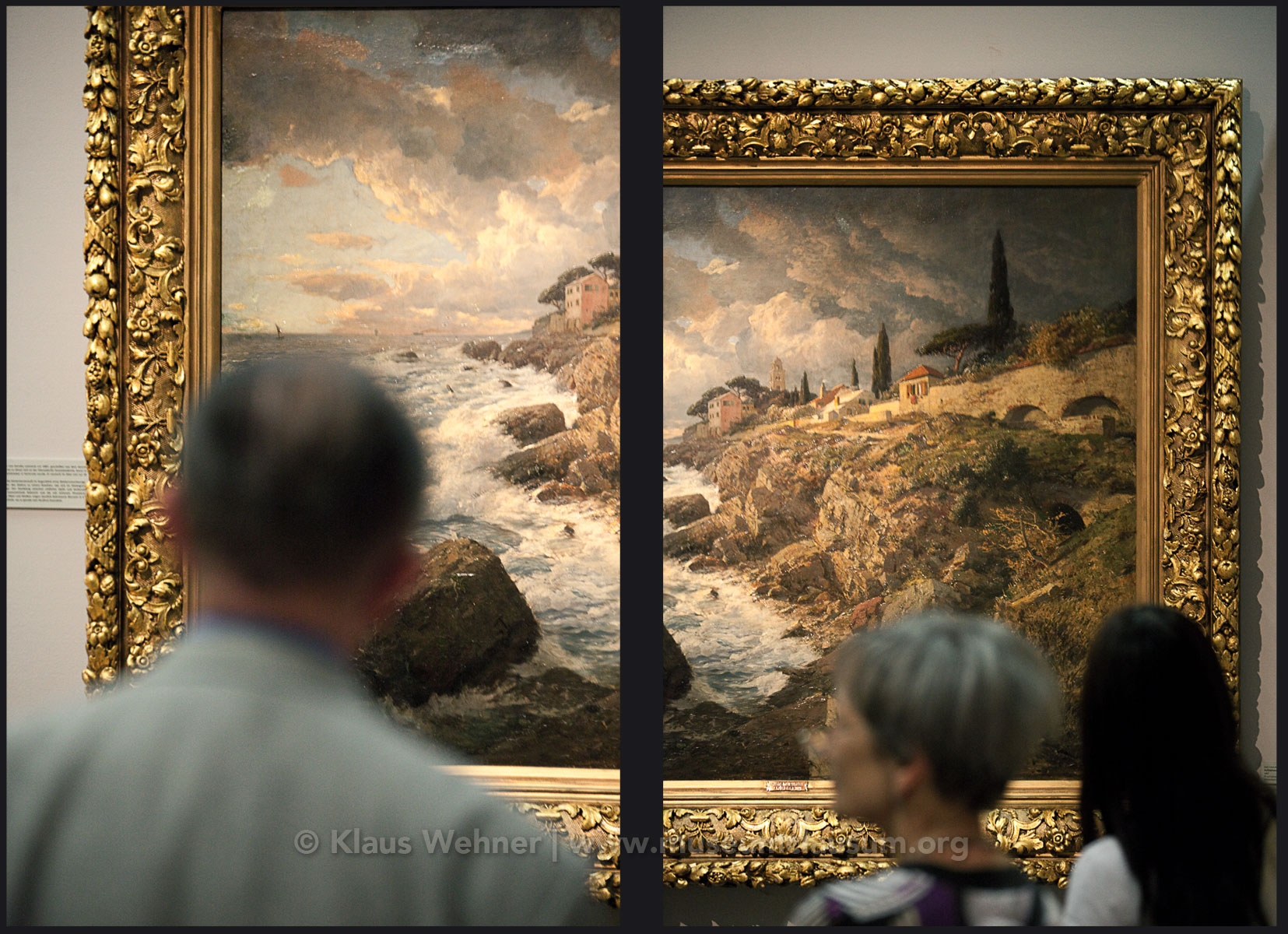 Mittelrhein Museum, Koblenz: Two photos showing crops of exhibits, visitors  and the exhibition space from different angles