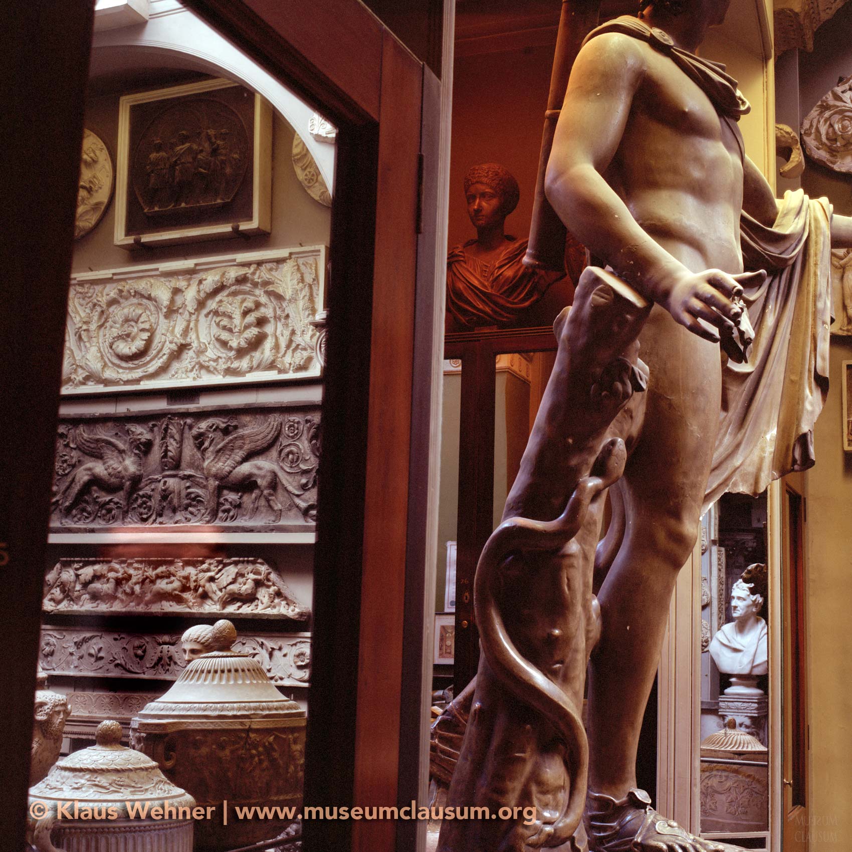 Sir John Soane's Museum: the Apollo Belvedere and other busts and fragments.