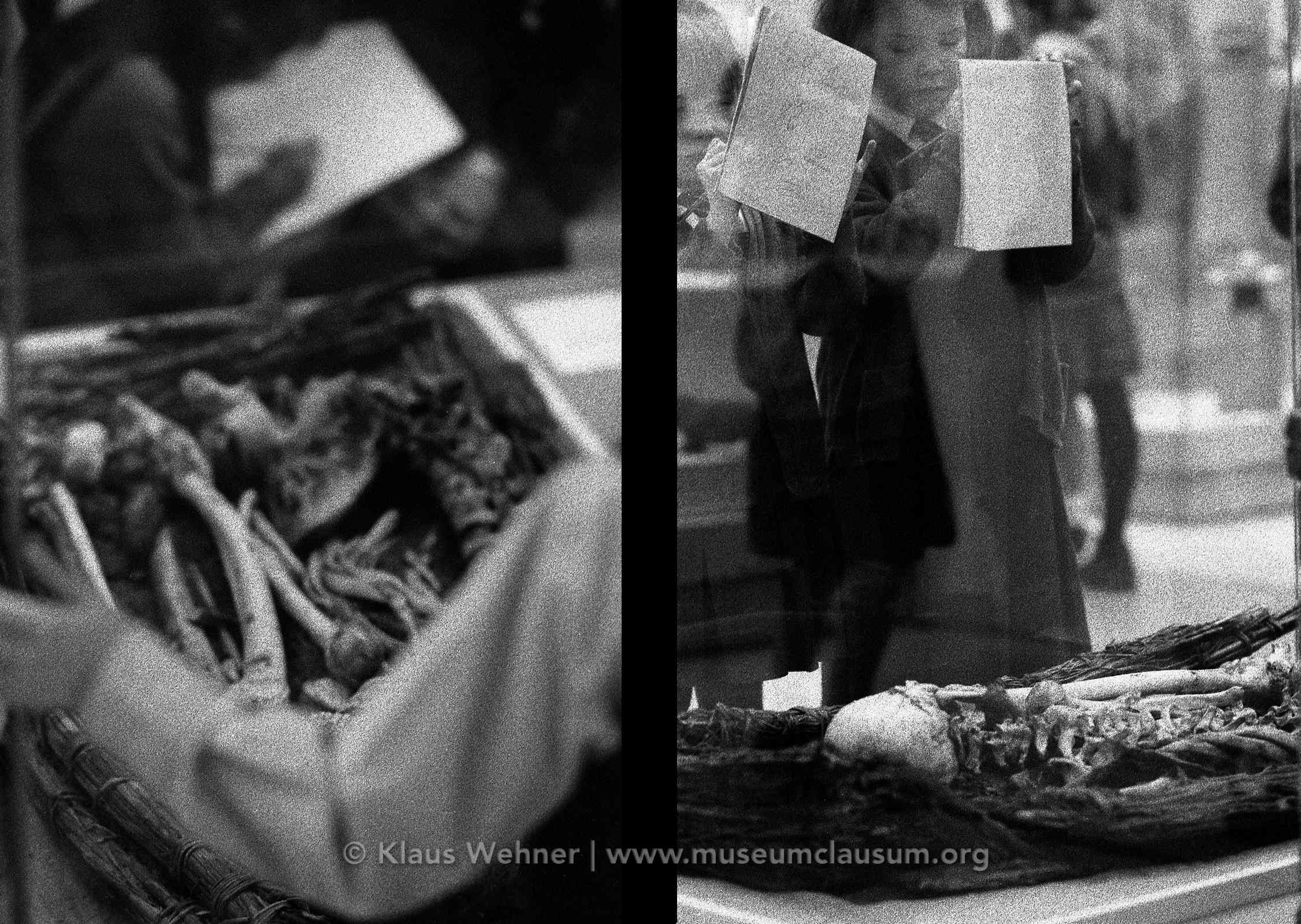 Two black and white photographs showing scenes inside the British Museum galleries
