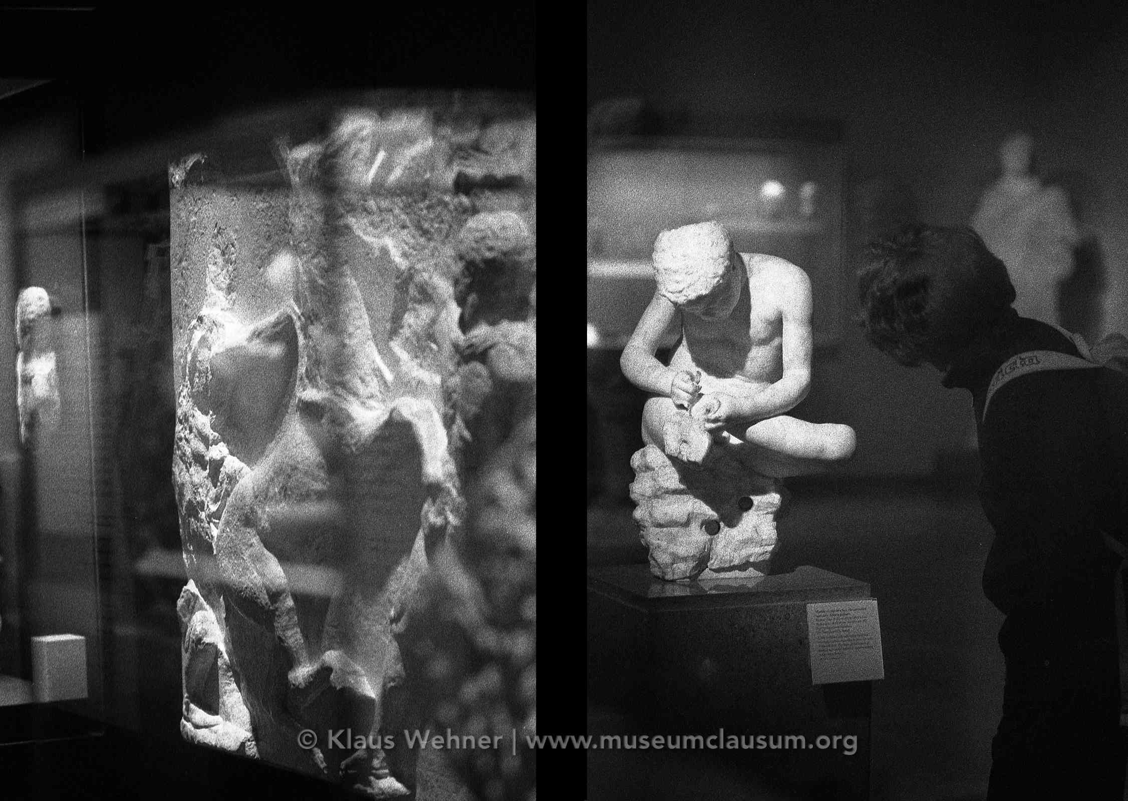 Two black and white photographs showing scenes inside the British Museum galleries